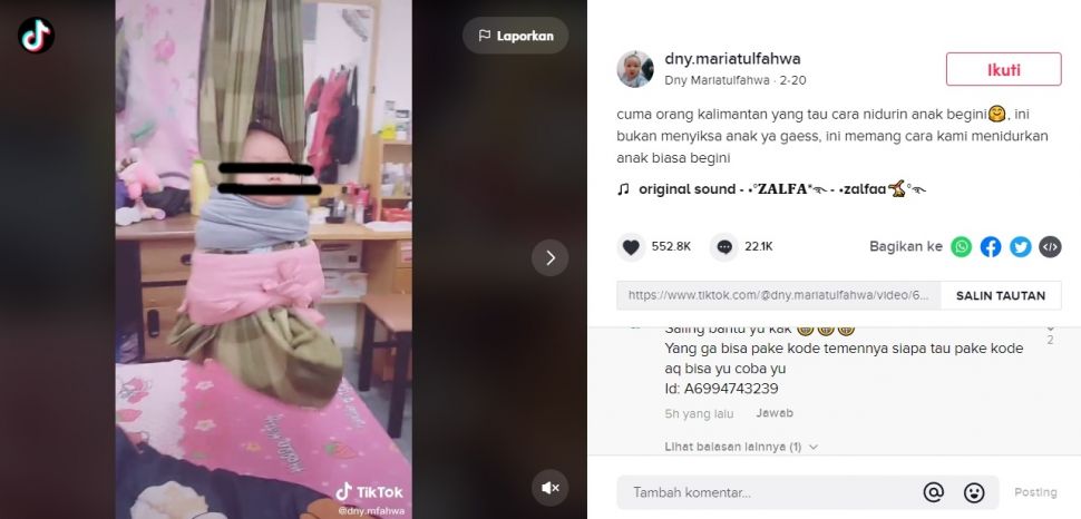 Viral Tradisi Pukung Bayi Bikin Syok Warganet. (TikTok/@dny.mariatulfahwa)