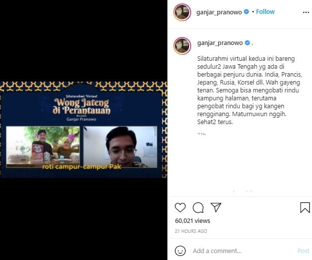 Ganjar Pranowo Pamer Kue Ini, Peserta Silaturahmi Virtual Syok Lihat Isinya. (Instagram/@ganjar_pranowo)