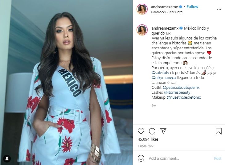 Potret Andrea Meza Miss Universe 2020. (Instagram/andreamezamx)