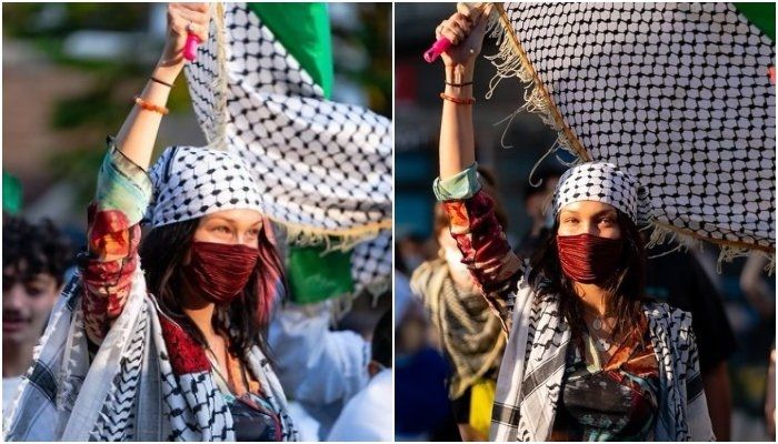 Bersama sejumlah sahabat, Bella Hadid turun ke jalan membela Palestina dari kekejaman Israel. [Instagram]