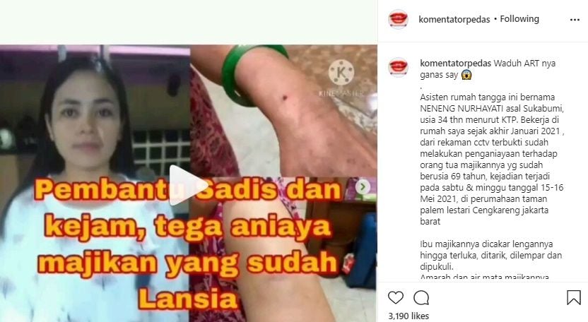 Viral Video CCTV ART Siksa Ibu Majikan. (Instagram/@komentatorpedas)