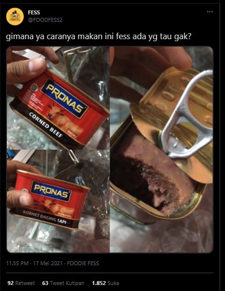 Curhat Bingung Cara Makan Kornet, Orang Ini Malah Banjir Dukungan. (Twitter/@FFOODFESS)