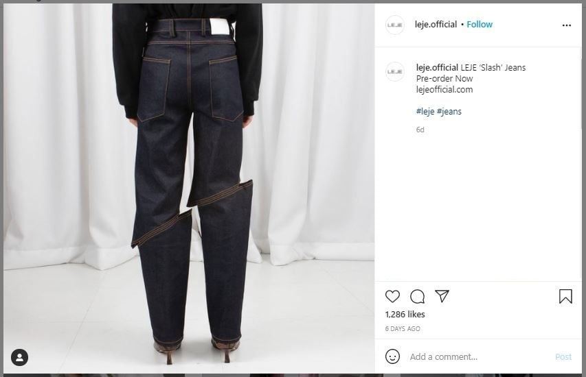 Bikin Bingung, Celana Jeans Ini Hasilkan Efek Kaki Dipotong (instagram.com/leje.official)