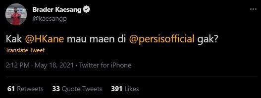 Kaesang Pangarep Ajak Harry Kane Main di Persis Solo. (Twitter/@kaesangp)