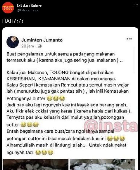 Viral Wanita Makan Kue Isi Cutter. (Twitter/@txtdrkuliner)