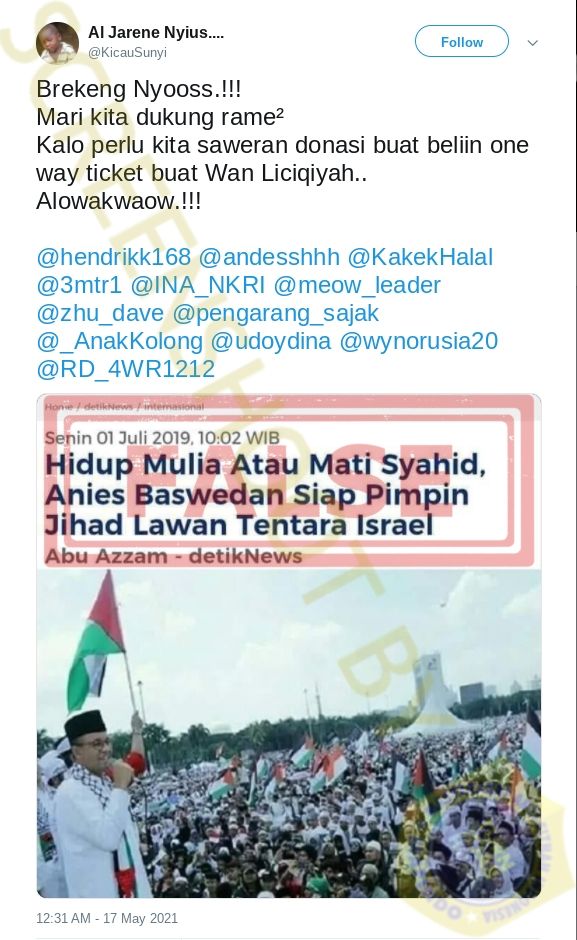 Benarkah Anies Baswedan Siap Pimpin Jihad Lawan Tentara Israel? (Turnbackhoax.id)