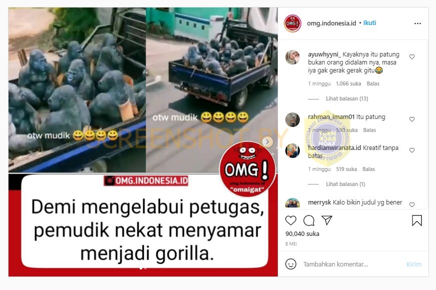 Fakta pemudik menyamar jadi gorila (Turnbackhoax.id)