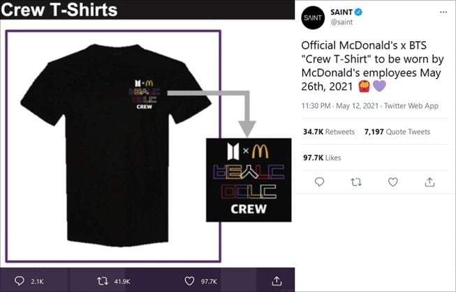 Kolaborasi Bareng BTS, Desain Seragam Baru Pegawai McDonalds Bikin Bangga. (Twitter/@saint)