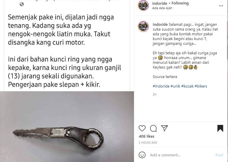 Kunci motor anti mainstream. (Instagram)