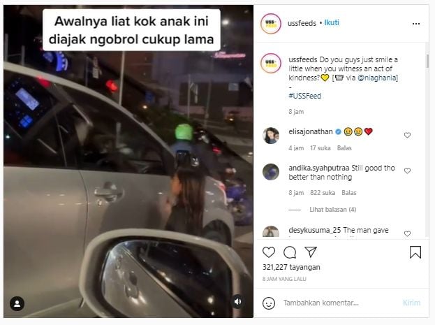 Anak jalanan diberi barang berharga oleh pengendara mobil (Instagram/ussfeeds).