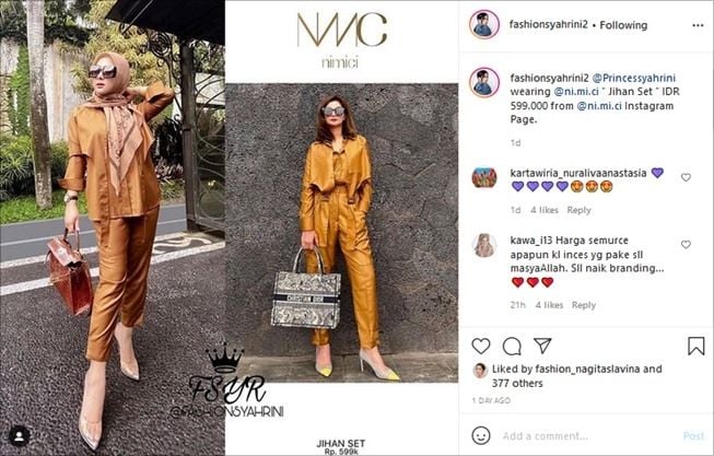 Syahrini Pamer OOTD Cantik, Baju Ratusan Ribu tapi Tasnya Nyaris Rp1 Miliar. (Instagram/@fashionsyahrini2)