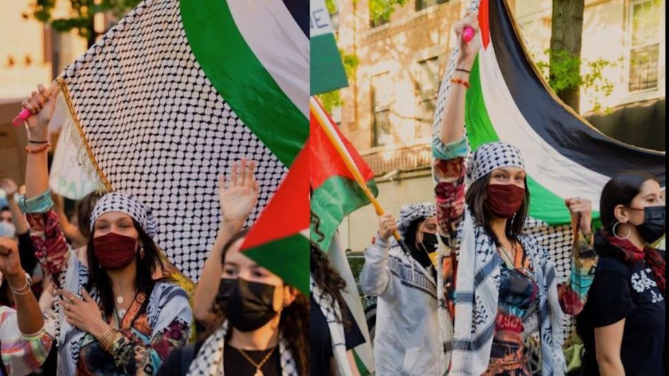 Aksi Bella Hadid demo bela Palestina. (Instagram @myheartbels)