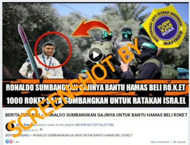 Cek fakta Cristiano Ronaldo sumbang gajinya untuk bantu Hamas beli roket (turnbackhoax).