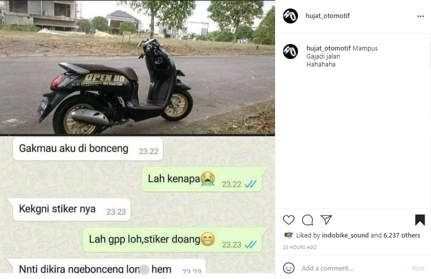 Viral Scoopy berstiker Open BO, bikin sang kekasih ogah bonceng. (Instagram)