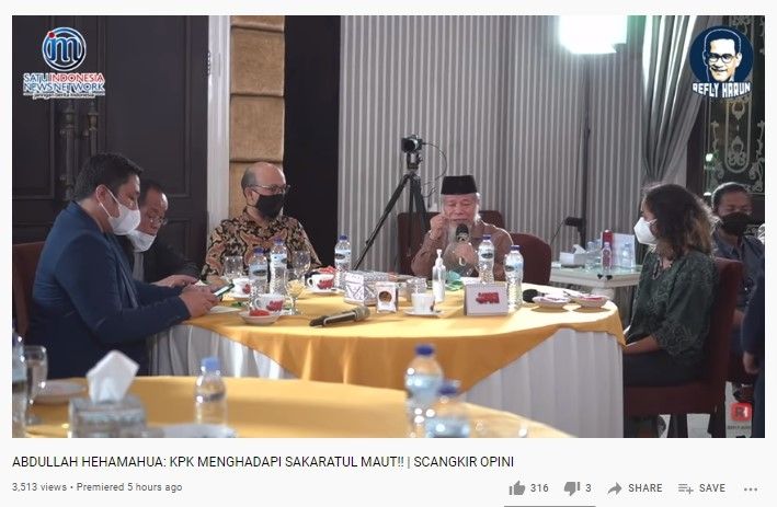 Abdullah Hehamahua sebut KPK hadapi sakaratul maut (youtube)