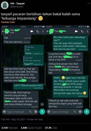 Wanita Ini Ditinggal Nikah Pacar Karena Standar 'Keluarga Terpandang'. (Twitter/@bertanyarl)