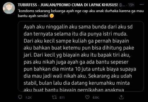 Viral Curhat Anak Dicap Durhaka Pada Ayah. (Twitter/@tubirfess)