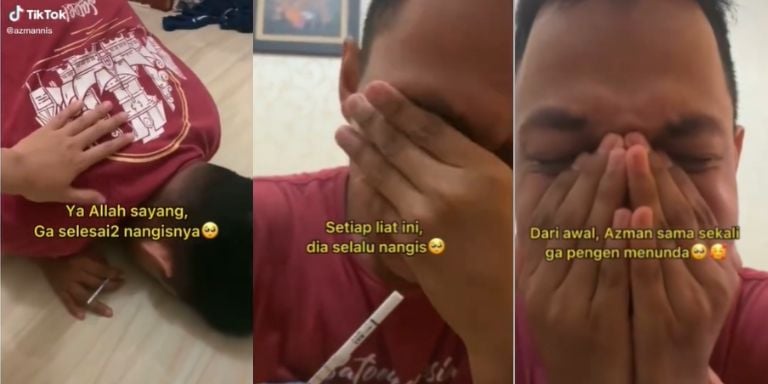 Momen istri umumkan kehamilan, suami nangis sujud syukur (Instagram/azmanannis).