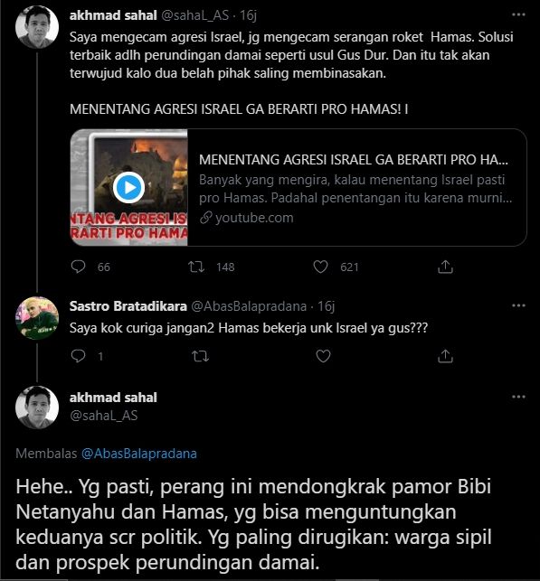 Gus Sahal soal konflik Israel dan Palestina (Twitter).