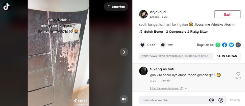 Wanita Curhat Nyesek Rumah Baru 3 Miliar Hancur Dirusak. (TikTok/@dojako.id)