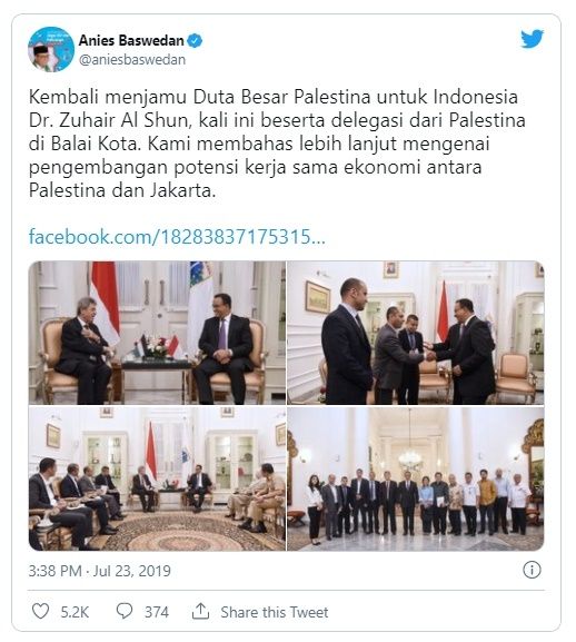 CEK FAKTA Anies Baswedan Sumbang Dana Bantu Palestina Pakai Uang Pribadi. (Twitter/@aniesbaswedan)