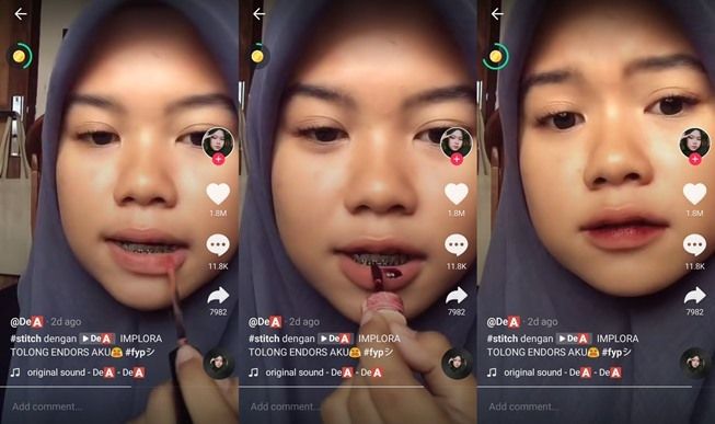 Lagi Hits! Begini Cara Bikin Ombre Lipstik yang Viral Ditonton 13 Juta Kali. (TikTok/@deafebyolaaa)