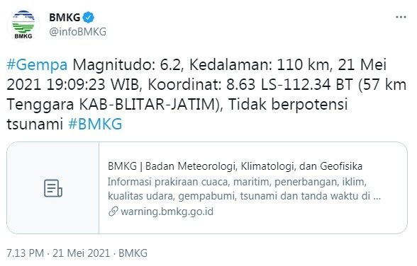 Gempa Magnitudo 6 2 Guncang Blitar Jawa Timur Terasa Hingga Jogja Suara Jakarta