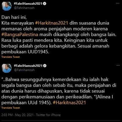 Fahri Hamzah Sebut Indonesia Berhutang Pada Palestina. (Twitter/@Fahrihamzah)