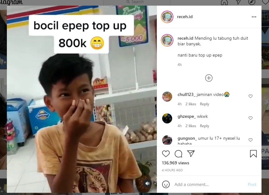 Bocah mau top up game online diminta buat video pernyataan (IG/receh.id)