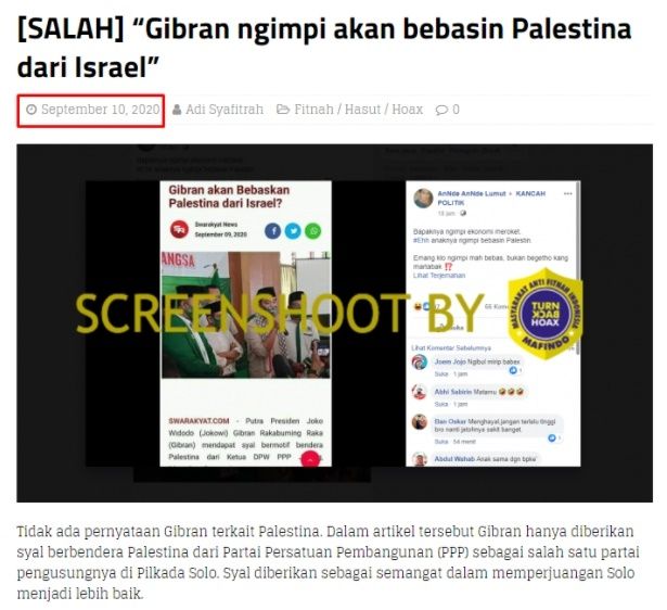 Cek Fakta Gibran Rakabuming akan Bebaskan Israel dari Palestina. (Turnbackhoax.id)