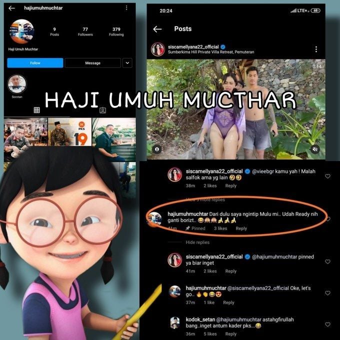 Akun bernama Haji Umuh Muchtar yang diduga kader Partai PKS berkomentar di unggahan selebgram Mami Sisca Mellyana. [Twitter  @Namaku_Mei]