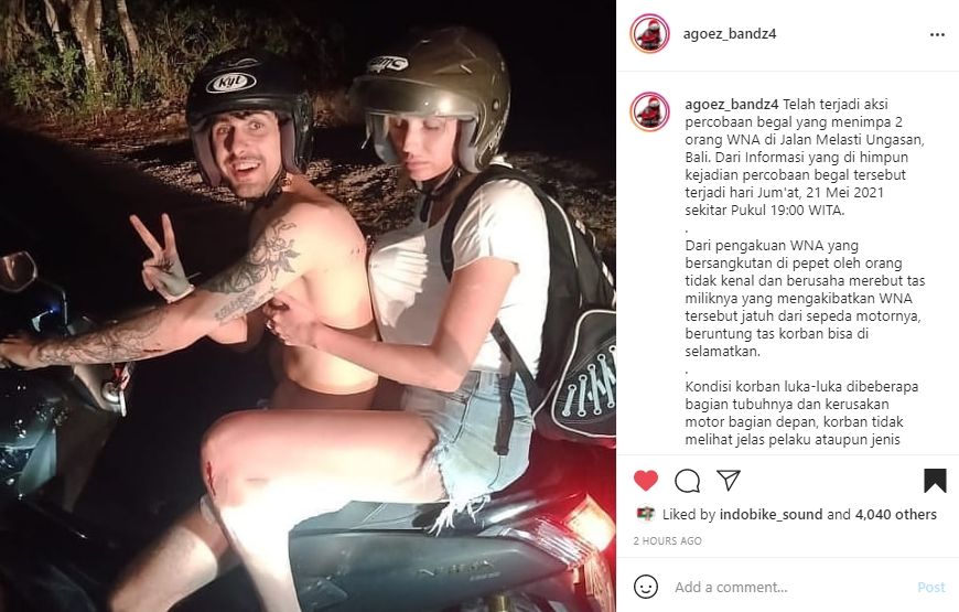 Dua WNA yang nyaris jadi korban begal saat berpergian di Bali naik Nmax. (Instagram)