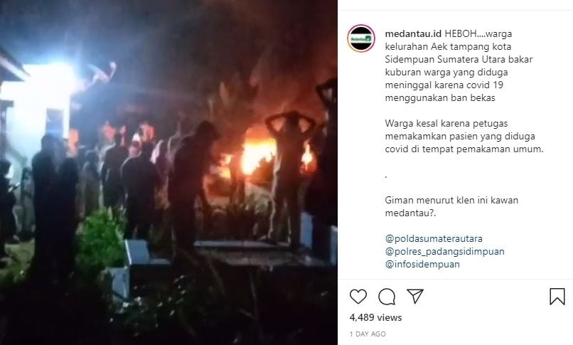 Warga bakar kuburan jenazah pasien covid-19. (Instagram/medantau.id)