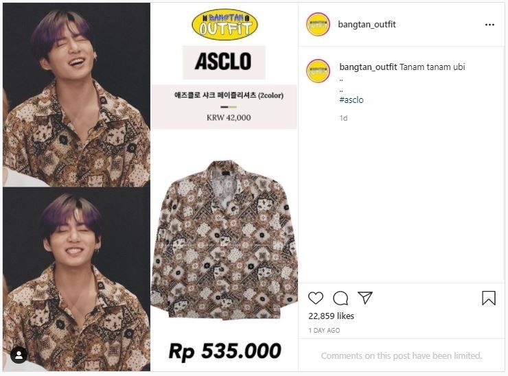 Jungkook BTS Pakai Outfit Mirip Batik, Harganya Cuma Segini (instagram.com/bangtan_outfit)