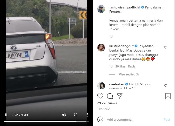 Mobil berplat nomor Jokowi. (Instagram/tantowiyahyaofficial)