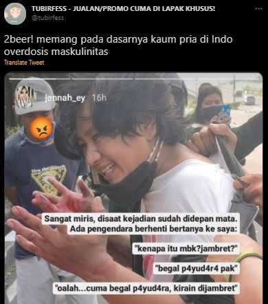 Viral Aksi Pria Pelaku Begal Payudara Dianggap Enteng. (Twitter/@tubirfess)