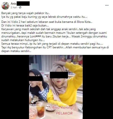 Viral Reaksi Istri Pergoki Suami Mesum Dengan ART Yang Sudah Dianggap Anak. (Facebook)