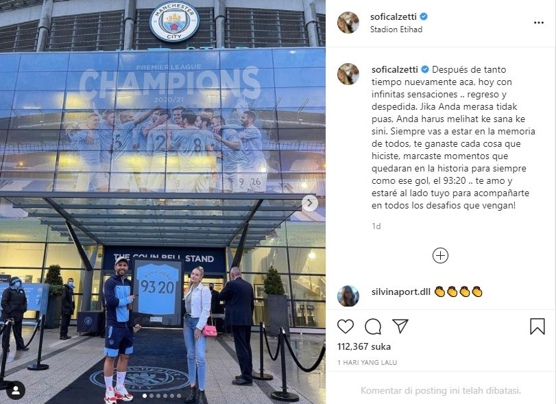 Sergio Aguero dan kekasihnya, Sofia Calzetti. (Instagram/soficalzetti)