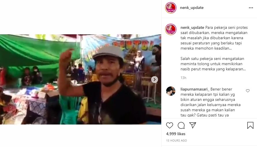 Pekerja seni protes acara pertunjukan dibubarkan. (Instagram/nenk_update)