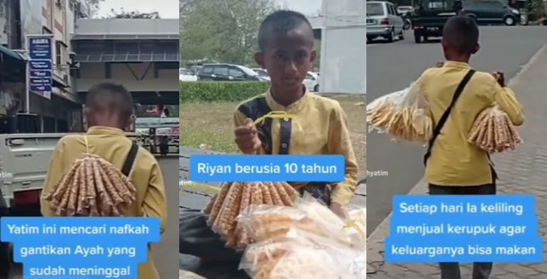 Viral bocah jadi tulang punggung keluarga, jualan kerupuk setiap hari (Instagram/rumahyatim).