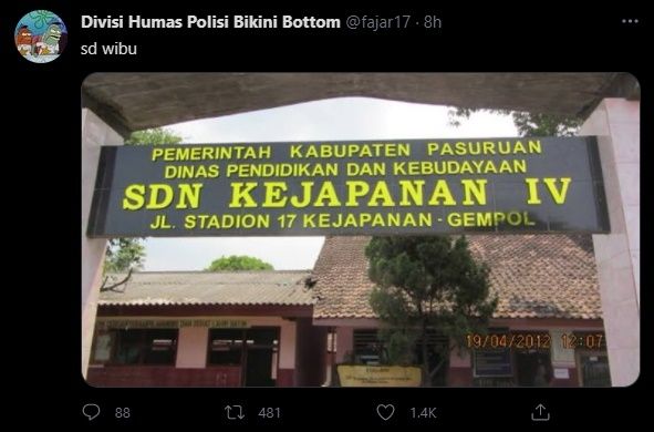 Viral Sekolah Dasar di Pasuruan Disebut SD Wibu. (Twitter/@fajar17)