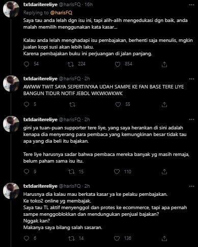 Viral Penulis Tere Liye Hina Pembeli Buku Bajakan. (Twitter/@harisFQ)