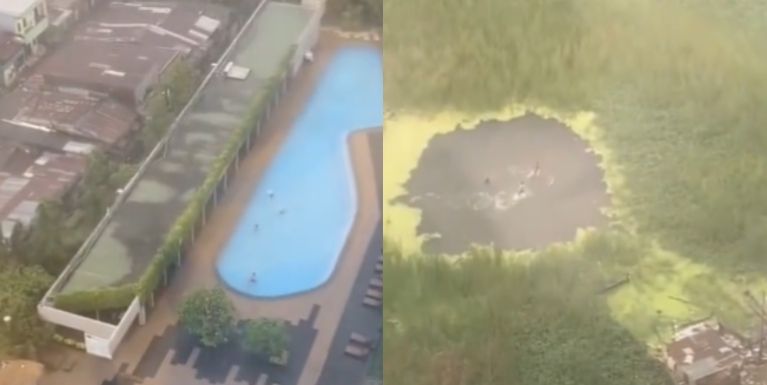 Video ketimpangan hidup di kota, renang di kubangan vs kolam renang (Instagram/nenk_update).