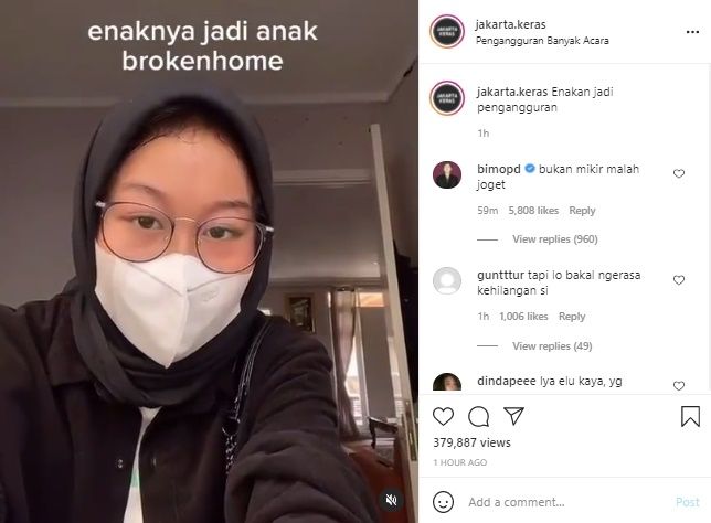 Viral Cewek Ungkap Daftar Enaknya Jadi Anak Broken Home. (Instagram/@jakarta.keras)