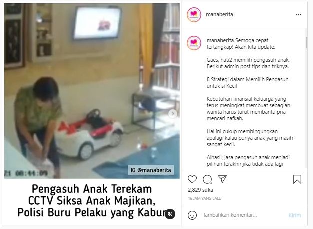 Aksi keji pengasuh pukul dan tendang anak 1 (Instagram/manaberita).