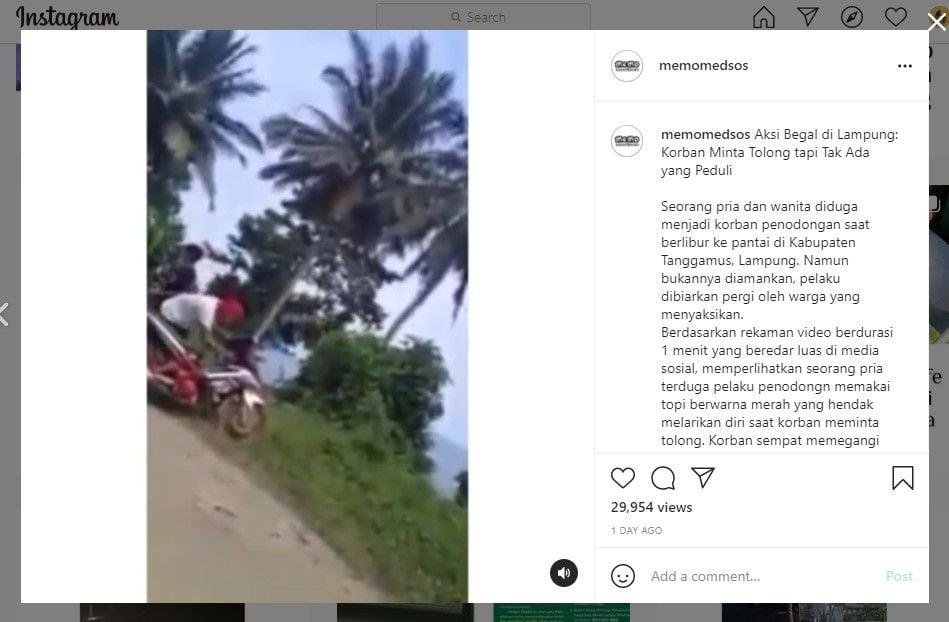 Korban begal minta tolong tak ada yang peduli (IG/memomedsos)