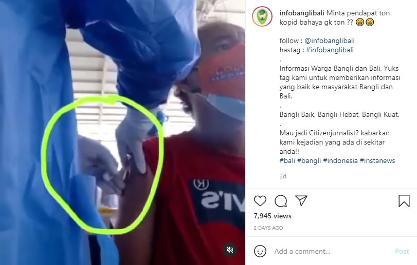 Video pria disuntik jarum kosong. (Instagram)