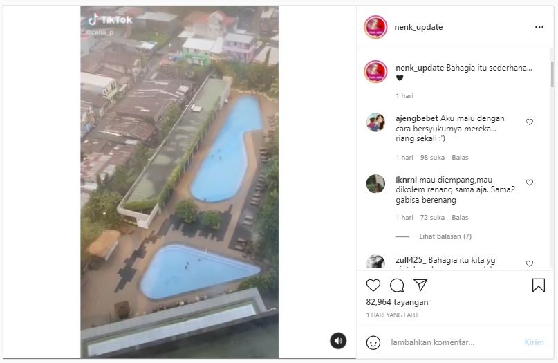 Video ketimpangan hidup di kota, renang di kubangan vs kolam renang (Instagram/nenk_update).