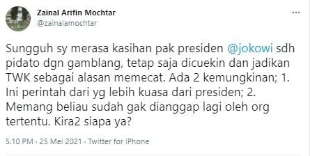 Ahli hukum Zainal Arifin Mochtar kasihan dengan Presiden Jokowi (Twitter/zainalamochtar)