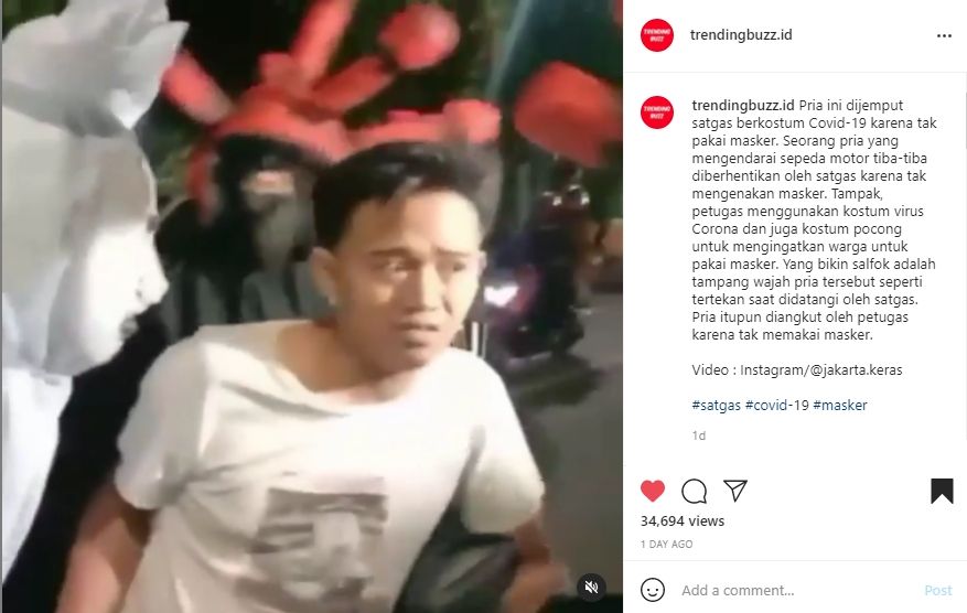 Pemotor tak bermasker kena razia. (Instagram)